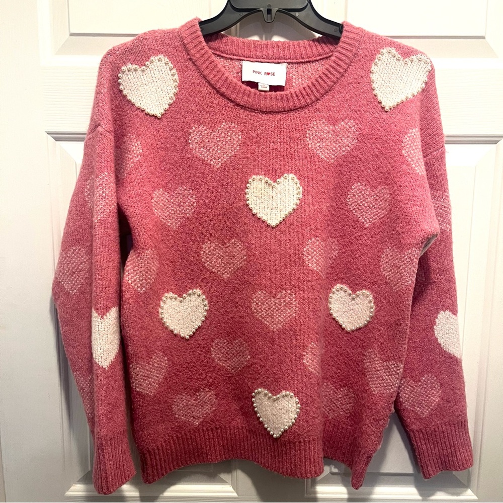 Pink Heart Sweater either pearl embellishments
